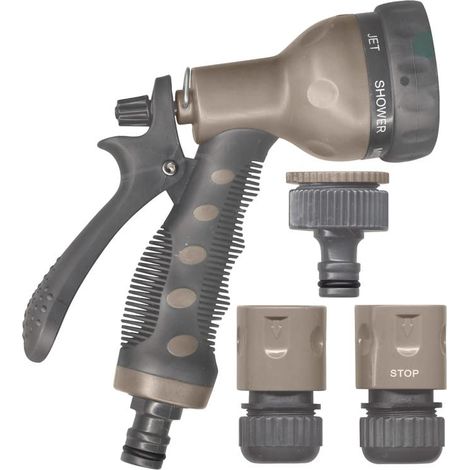 Set de Base avec Pistolet Gainé Jardibric 7 Jets Taupe 15 mm Modèle SDB30 + 2 raccord rapide et 1 nez de robinette (1/3)
