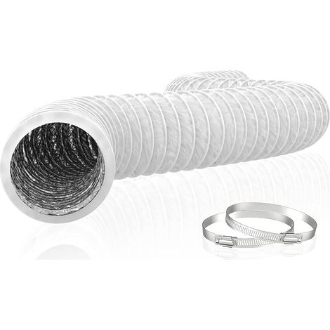 Tuyau d'évacuation flexible en aluminium et PVC de 150 mm de diamètre et de 6 m de long - Tube de ventilation pour extracteur d'air, climatiseur, sèche-linge (ø150 mm x 6 m, blanc)