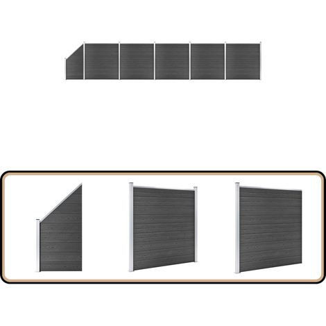 Ensemble de panneau de clôture WPC 965x(105-186) cm Noir - Clôture Jardin - Clôture Résidentielle - Clôture Composite - Clôture Noire - Clôture WPC (1/5)