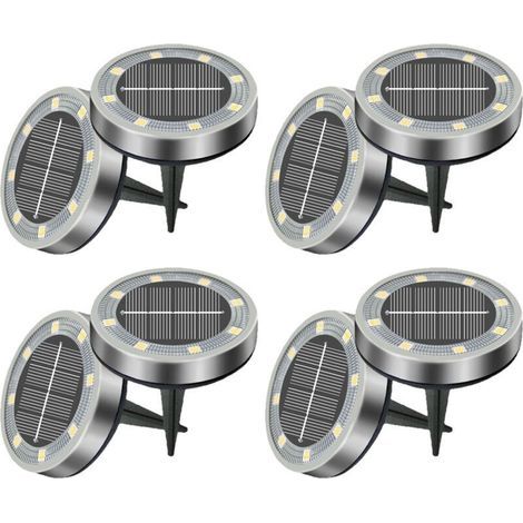 Set de 8/12/18 Bornes Solaires de Jardin - 8 LEDs Blanc Froid Étanches - Décoration pour Pelouse, Allée, Allée