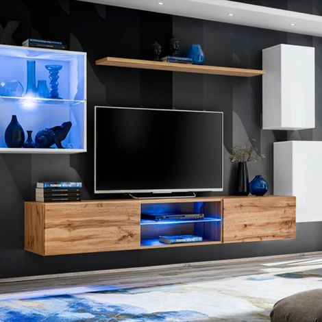 Ensemble Meuble TV "Switch XXIII" 250cm Blanc & Naturel (1/4)