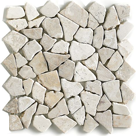 Pegane – Carrelage mural en marbre naturel blanc 30x30 cm – Plaque mosaïque pour mur et sol – Épaisseur 1 cm – Finition taillée à la main (1/2)
