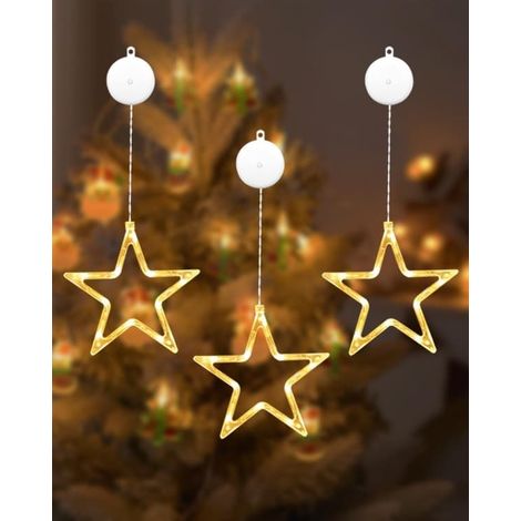 Guirlande lumineuse de Noël LED en forme d'étoiles, lot de 3 guirlandes lumineuses LED pour fenêtre, 10 décorations de Noël LED avec minuterie pour fenêtre (1/5)