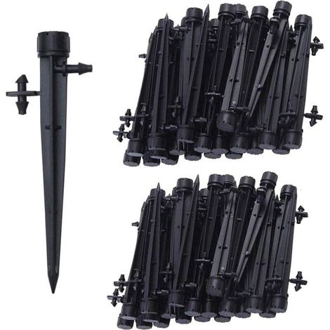 360° Drip Irrigation Emitters, 100 Pieces, 8 Ports, for 1/4″ (4–7 mm) Tubing, Black