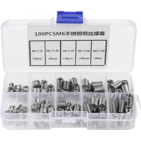 Filets Rapportés Type, 100pcs Inserts Filetés Auto-taraudeurs, M6 Insert fileté, d'inserts de filetage en fil hélicoïdal en acier inoxydable (1/5)