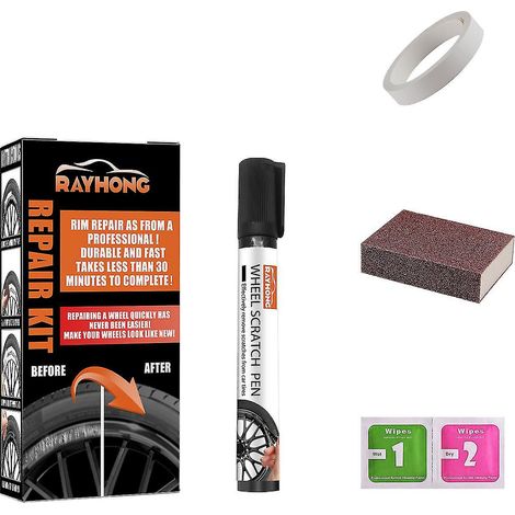 Set de réparation de jantes 3 pièces, peinture noire universelle pour jantes, kit de retouche pour roues, peinture noire pour jantes, kit de rénovation de jantes. (1/5)