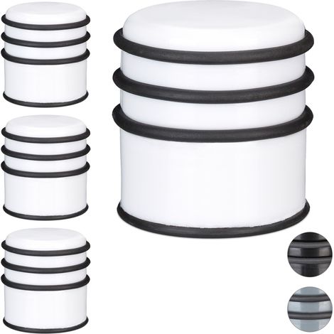 4 x Türstopper für den Boden, schwerer Türpuffer, für Türen & Fenster bei Luftzug, 3 Gummiringe, ∅ 7 cm, weiß