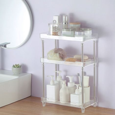 Organiseur de Maquillage, étagère de rangement démontable avec plateau acrylique pour cosmétiques, salle de bain, chambre, 3 niveaux (1/5)