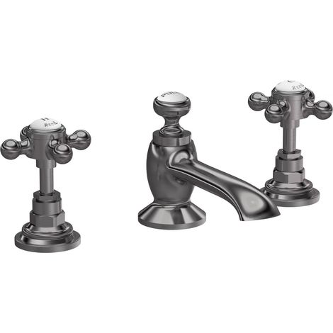 Hudson Reed Topaz 3-Hole Basin Mixer Tap Deck Mounted with Pop Up Waste - Brushed Pewter