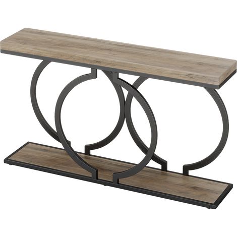 Mesa consola, diseño minimalista moderno, estructura de metal resistente, color marrón. (1/2)