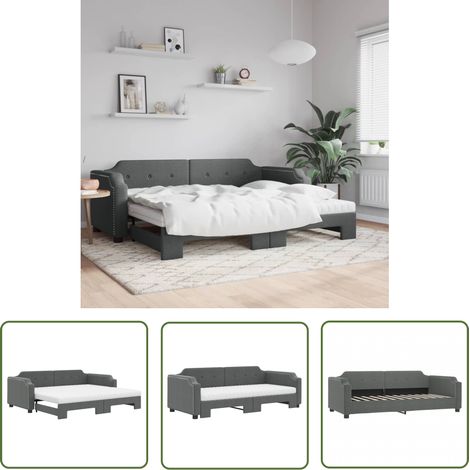 The Living Store Lit de jour avec gigogne et matelas gris foncé 80x200 cm tissu - Canapé Lit - Lit Gigogne - Lit Convertible - Meuble Multifonction - Literie (1/5)