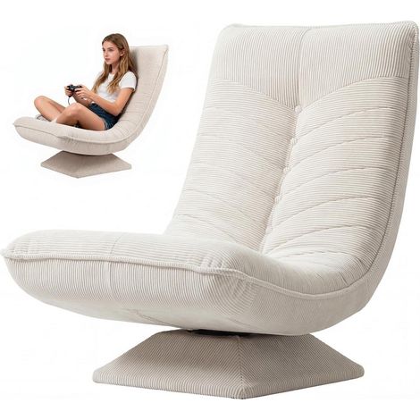 Drehsessel mit verstellbarer Rückenlehne, 360° drehbar, Cord, beige (1/5)