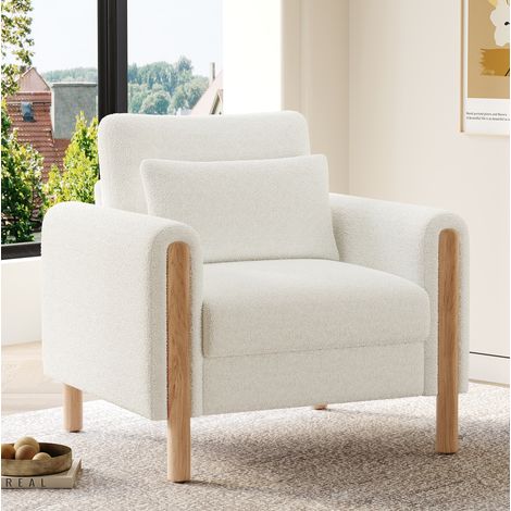 Poltrona relax 87x83x88,5 cm in tessuto peluche bianco, salvaspazio FloraGrace (1/5)