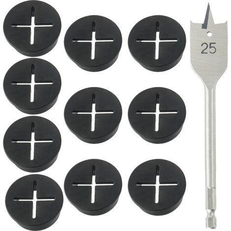 Couvercle de Filetage Passe-Câbles Flexibles en Plastique 25mm pour Maison, École, Table d'Ordinateur - Passe Cable Bureau Noir avec 1 Foret (10 Pièces) (1/4)