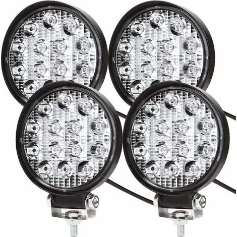 Ecleanfy - 4 X 42W Phare de Travail à led, Projecteur Ronde 12V 24V Phares Longue Portee led IP67 Spot Flood Lumière de recul(4 PCS) (1/5)