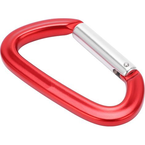 Mousqueton de sécurité 16KN en alliage aluminium, crochet à ressort verrouillable pour escalade, randonnée et accrochage de matériel (anneau D, dégagement rapide, couleur argent et rouge) (1/5)