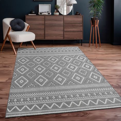 Paco Home Tapis Intérieur & Extérieur Balcon Terrasse Cuisine Motif Ethnique Boho Moderne 240x340 cm, Gris 2 (1/5)