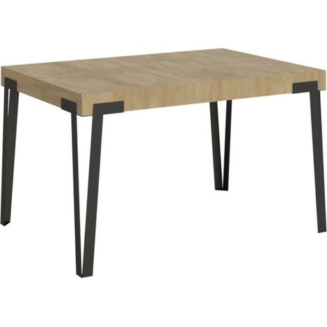 Petite table extensible carrée bois clair et pieds métal anthracite 90 à 246cm Konta (1/5)