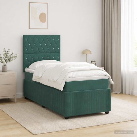 Lit boxspring LED avec matelas Vert foncé 100 x 200 cm Velours (1/5)