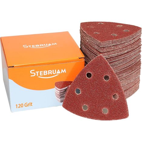 STEBRUAM Triangl Poncag, Triangle de Poncage 65 Triangles Abrasifs Autoagrippants 6 trous grain 120 Lot de papier a poncer triangle abrasif triangulaire pour ponceuse triangle (1/5)