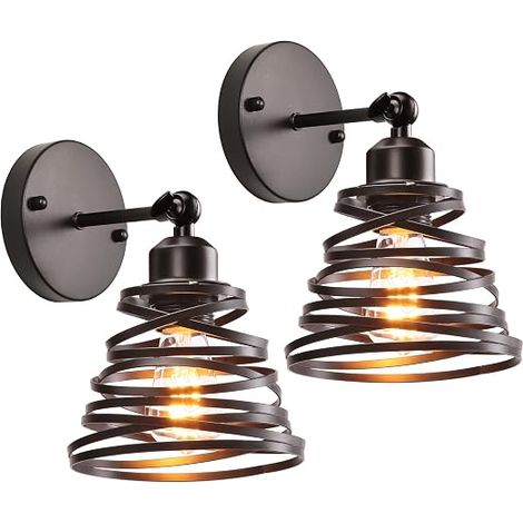 Appliques Murales Intérieures Industrielle 15cm E27 Luminaire Plafonnier Spirale Cascade Métal Éclairage Plafond Lampe Murale Vintage Chambre Salon Café Noir (1/5)