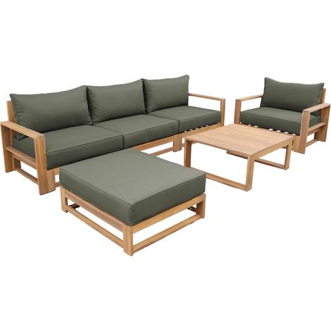 sweeek - Gartengarnitur aus Holz 5 Sitze - Mendoza Holzfarben / Khaki