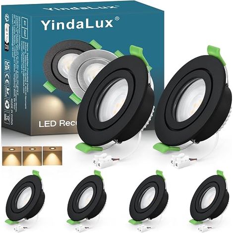 Spot led encastrable 230V 2700K, GU10 Spot cadre d'encastrement incl.5W Module LED, Noir mat Rond plat Spots Salle de bain 68mm Trou pour extérieur- intérie (1/5)