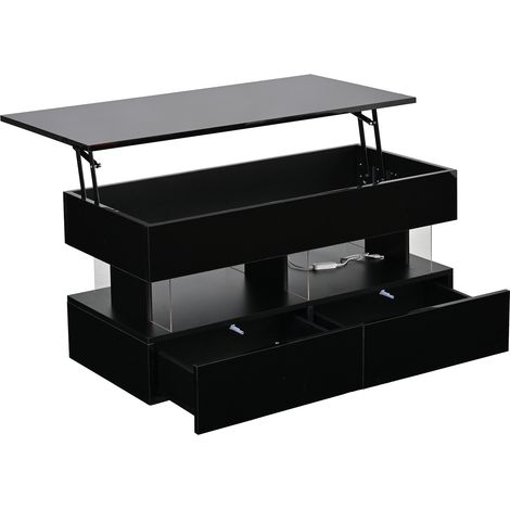 GagaTable basse relevable hydraulique 100x50x46 cm, éclairage LED Bluetooth APP, tiroirs, rangement caché, MDF (1/5)