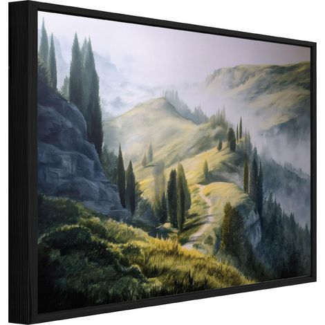 Tableau sur toile avec cadre noir – Paysage de forêt – 100 x 70 cm