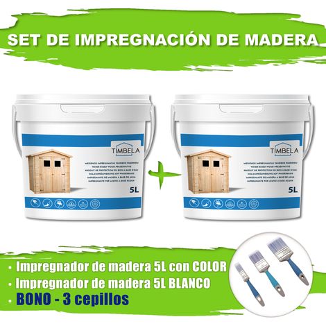 Set de impregnación de madera para decoración interior y exterior: 10L de impregnante blanco juego de pinceles GRATIS- TIMBELA DKMT01-WHITE (1/2)