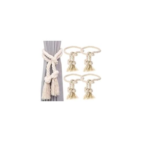 4 Pièces Embrasse pour Rideaux Beige,Pinces à Rideaux Corde de Coton, Embrasses Rideau Tricotées à La Main, Coton Main Tricot Fenêtre Rideau Corde, pour Chambre à Coucher, Salon, Bureau (1/5)
