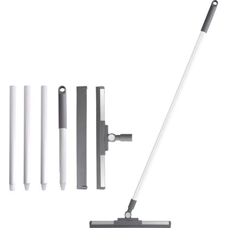Grattoir à sol avec manche télescopique – 136 cm – Brosse amovible – Pour douche, vitres et eau – Balai avec patin caoutchouc (1/5)