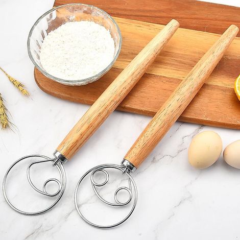 2-teiliges dänisches Gebäck-Schneebesen-Set, Rührbesen zum Kochen und Backen, Holzgriff, Edelstahl, manuelles Teigrühren, ideal zum Backen (1/5)