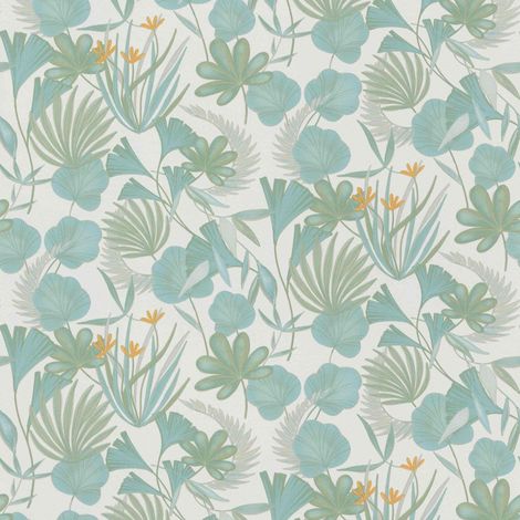 Rasch Salsa 466621 Vliestapete Botanisch 10.05 x 0.53 m Blau Orange Weiß Wohnzimmer Flur Büro Küche Wohnräume
