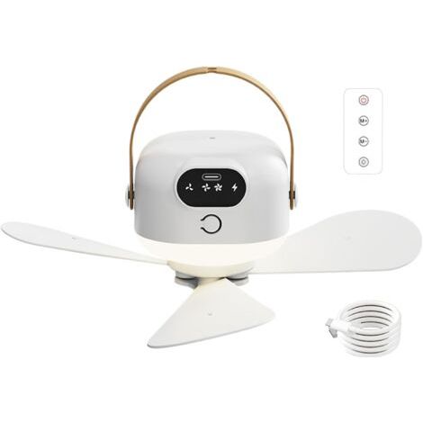 Ventilateur de plafond de camping, dispositif de refroidissement rechargeable par USB, veilleuse télécommandée, trois vitesses réglables, design léger portable, idéal pour l'extérieur, le jardin, le (1/5)