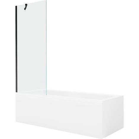 Mexen Cubik Rechteckige Badewanne 160 x 70 cm mit Verkleidung und 1-flügeliger Trennwand 70 cm, transparent, schwarz (1/5)