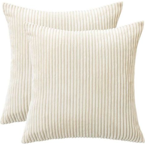 Housse De Coussin Lombaire - Velours Côtelé - 45 x 45 cm - Style Rustique À Rayures - Lot De 2 (1/5)