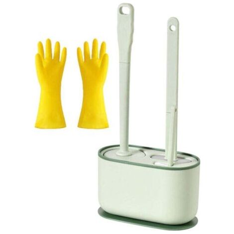 Ensemble Nettoyage Toilette Brosse Longue Manche Vert Fraise avec Gants Latex Épaissis Oxford