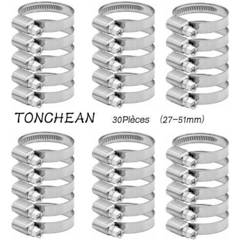 Collier de Serrage Tuyau Rglable 27-51mm Gamme en Acier Inoxydable 304 Assortiment Tuyau Pinces Clips pour Famille Tuyau D\'eau, Home Gaz, Tube D\'automobiles, Robinet 30 Pices (12mm) (1/5)