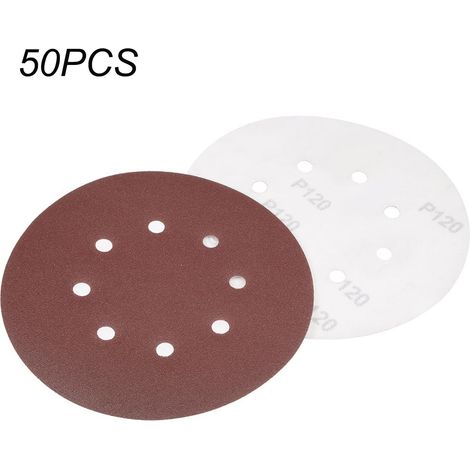 50 x Papier abrasif Feuille abrasive 125 mm 8 trous, Granulométrie 120, pour ponceuse excentrique (1/5)