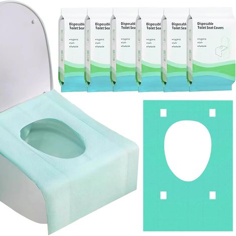 60 Pièces Housse de Siège de Toilette Jetable,Protege Toilette Jetable,Convient aux adultes et aux enfants, idéal pour les voyages, les toilettes publiques, emballé individuellement (Vert) (1/5)