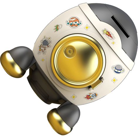 Weltraumraketen-Sparschwein im Cartoon-Stil, Geldspardose, Geschenk für Kinder, Jungen und Mädchen, luxuriös goldgrau (1/5)