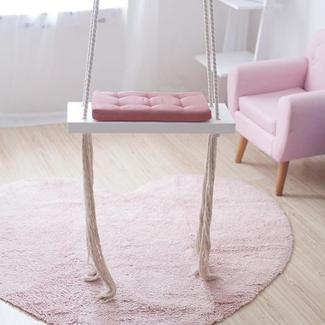 Balançoire en bois écologique pour intérieur/extérieur 50 kg avec coussin éponge rose corde de chanvre 5 m chambre d’enfant jardin aire de jeux (1/5)