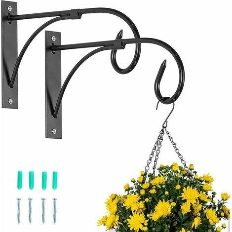MINKUROW 2 Stück Blumenampelhalter Outdoor-Pflanzenhaken, schwarze Zaunhaken für Blumenampeln, Metall-Garten-Hängehaken, Pflanzen-Hängeklammern, Laternen, schwarz