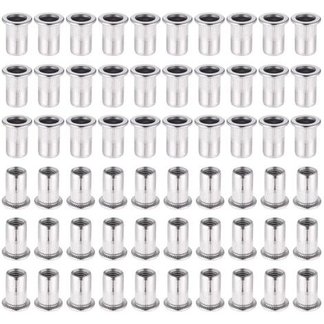 60 Pièces 304 Ecrou a Sertir M6 en Acier Inoxydable Tête Plate Ecrou Aveugle Rivet Fileté Ecrou a Rivet pour pince à insert fileté (1/5)