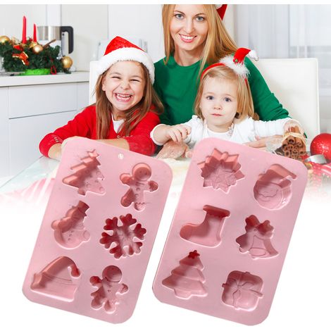 Set mit 6 Silikonformen in Form von Weihnachtsmann-Motiven, DIY-Partykuchenform, Fondantgebäck (1 Form) (1/5)