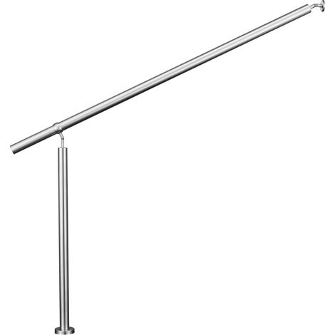 Garde-corps 150cm argenté, 1 main courante et 1 poteau, inox 201, réglable 0-145°, pour entrée de jardin ou de maison - kit complet