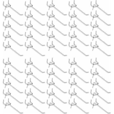 Lot de 50 crochets pour panneau perforé – Acier au carbone galvanisé – 10 cm de longueur – Pour rangement outils et artisanat (1/4)