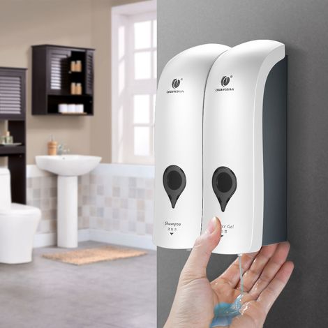 SJLERST Distributeur de Savon Manuel, Porte Savon Liquide Mural, Distributeur de Gel Douche, Distributeur Liquide Vaisselle, Distributeur Savon Mural sans Percage, pour Salle de Bain, Cuisine (1/5)