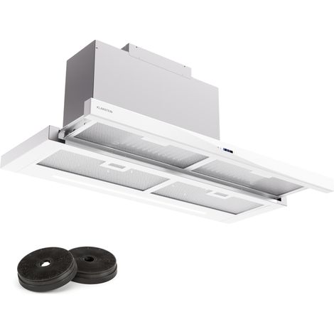 Klarstein Hotte Aspirante 90 cm Hotte Aspirante Inclinée Silencieuse Hotte de Cuisine 90cm avec Lampes LED Débit d'Air Puissant de 640 m³/h Hotte avec Évacuation Filtre à Graisse en Aluminium Blanc (1/5)